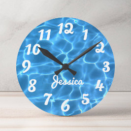 Reloj Redondo Mediano Alberca de natación Aqua Blue con número blanco pe