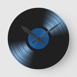 Reloj Redondo Mediano Álbum de registro de vinilo retro en azul