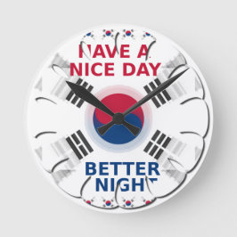 Reloj Redondo Mediano Alegre diseño de arte de bandera coreana "Ten un b