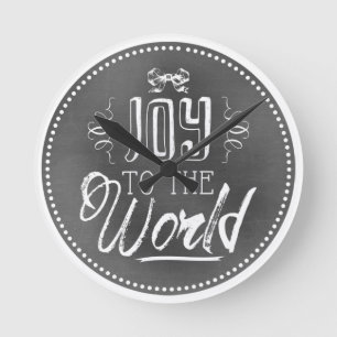 Reloj Redondo Mediano Alegre Fiesta en Pizarra Joy to the World