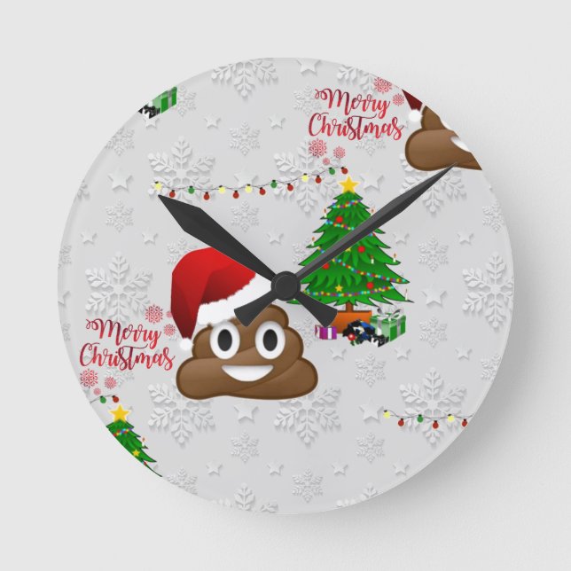 Reloj Redondo Mediano alegre navidad emoji poo (Anverso)