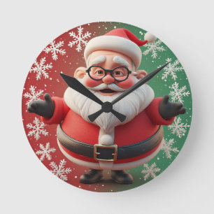 Reloj Redondo Mediano Alegre Papá Noel rodeado de copos de nieve