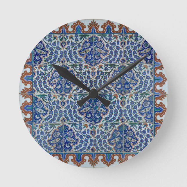 Reloj Redondo Mediano Alforja de mezaic turco tribal floral de Iznik (Anverso)