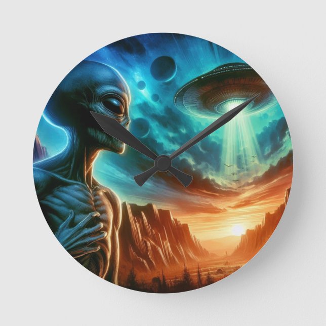 Reloj Redondo Mediano Alien espacial (Anverso)