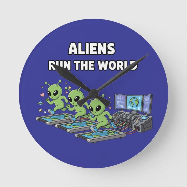 Reloj Redondo Mediano Aliens Run the World (Anverso)