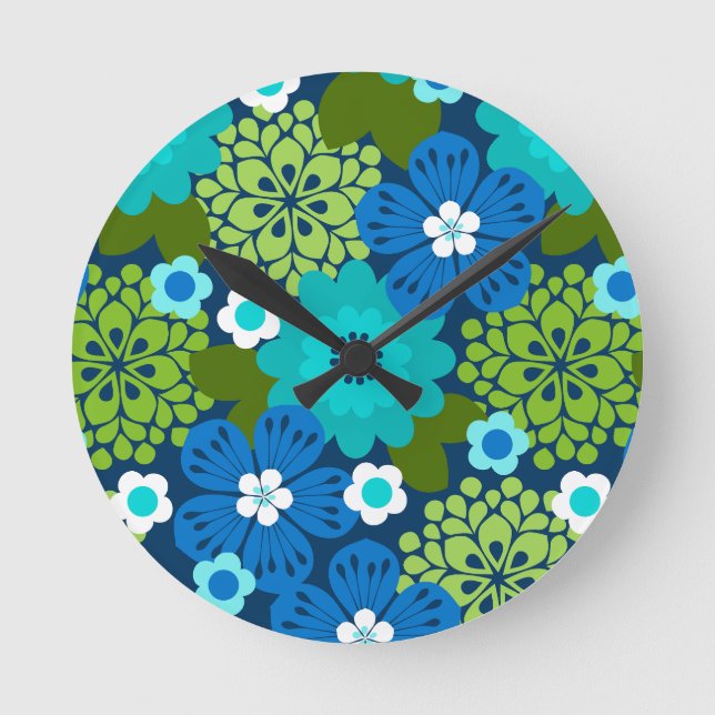 Reloj Redondo Mediano Allana Garden Floral Gráfica Hawaiana - Marina (Anverso)