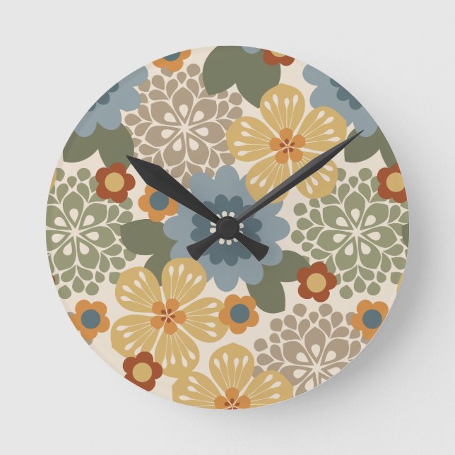 Reloj Redondo Mediano Allana Garden Floral Gráfica Hawaiana - Oro (Anverso)