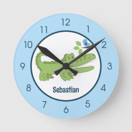 Reloj Redondo Mediano Alligator Crocodile Blue Bird Cute Jungle Nursera