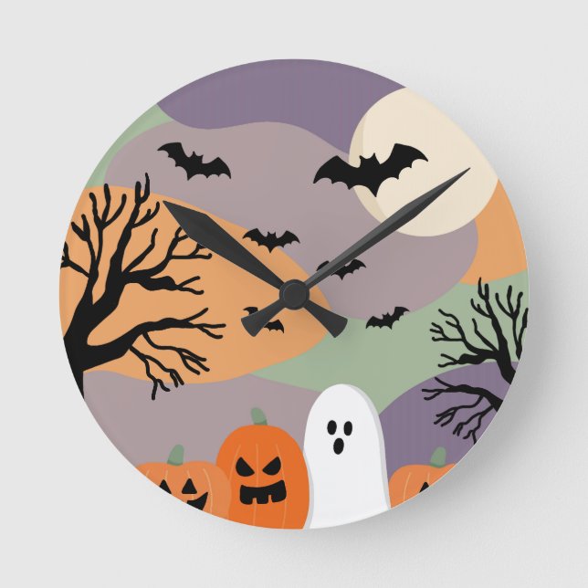 Reloj Redondo Mediano Almofada noite de halloween abóboras e fantasmas (Anverso)