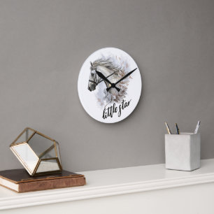 Reloj Redondo Mediano Almohada con dibujo a mano de caballo con plantas