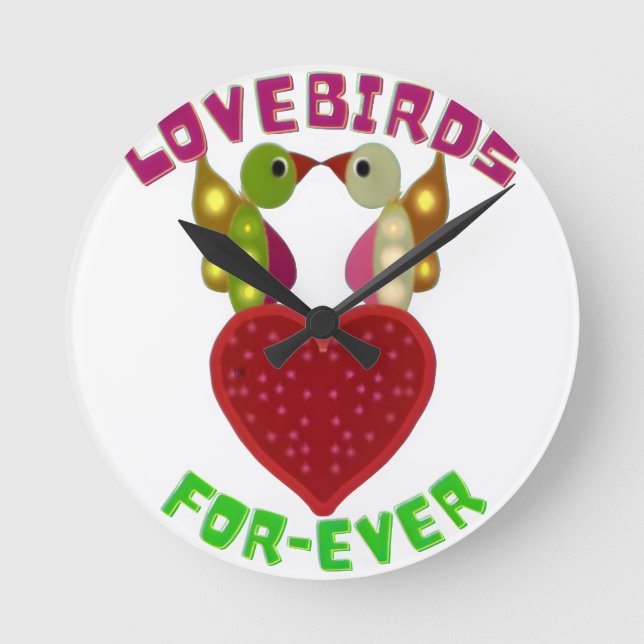 Reloj Redondo Mediano Almohada con diseño de pájaros de amor radiantes (Anverso)
