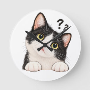 Reloj Redondo Mediano Almohada de gato esmoquin negro y blanco curioso