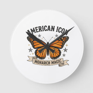 Reloj Redondo Mediano Almohada Lumbar Vintage Monarch Butterfly Icono Am