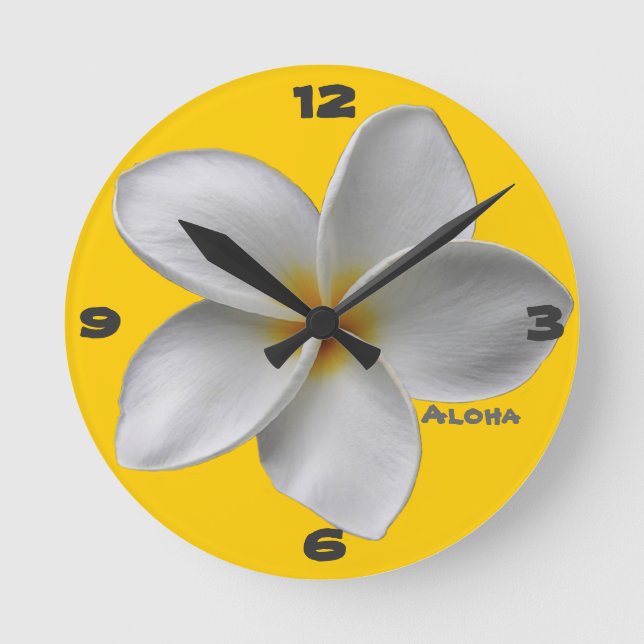 Reloj Redondo Mediano Aloha Plumeria Wall Clock (Anverso)