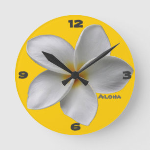 Reloj Redondo Mediano Aloha Plumeria Wall Clock