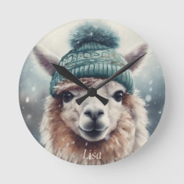 Reloj Redondo Mediano Alpaca dulce de invierno, personalizado