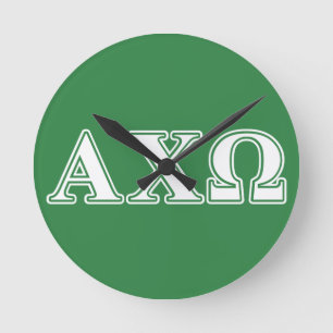 Reloj Redondo Mediano Alphi Chi Omega White and Green Letters