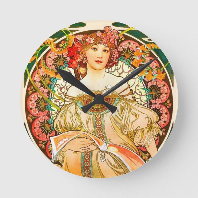 Reloj Redondo Mediano Alphonse Mucha Art Nouveau Daydream (Anverso)