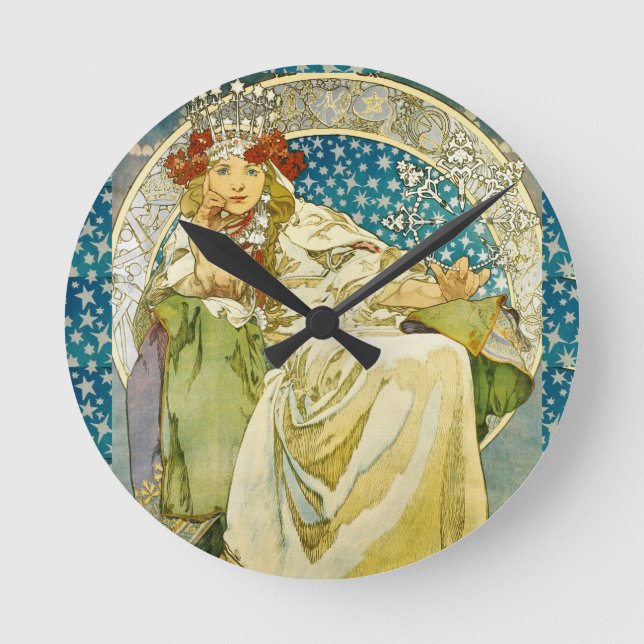 Reloj Redondo Mediano Alphonse Mucha Princess Hyacinth Art Nouveau (Anverso)
