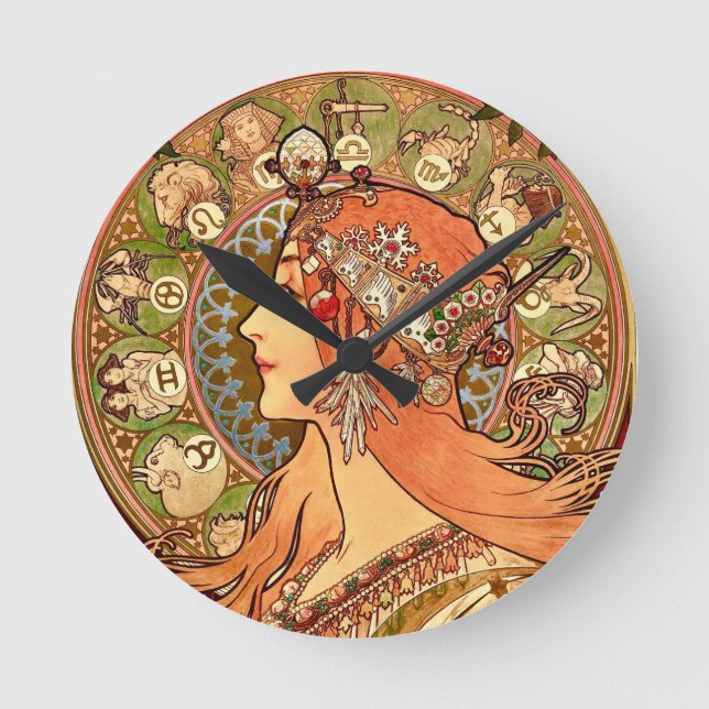 Reloj Redondo Mediano Alphonse Mucha - Zodiaco (Anverso)