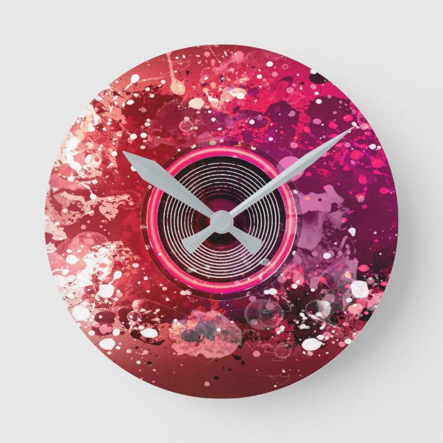 Reloj Redondo Mediano Altavoz de música y manchas de pintura (Anverso)