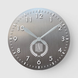 Reloj Redondo Mediano Aluminio metalizado cepillado personalizado de la