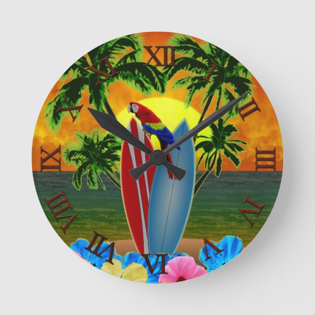 Reloj Redondo Mediano Amanecer tropical (Anverso)
