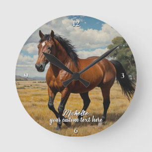 Reloj Redondo Mediano Amante de Caballo de Foto Personalizada Moderna y