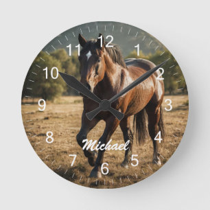 Reloj Redondo Mediano Amante de caballos con foto personalizada moderna 
