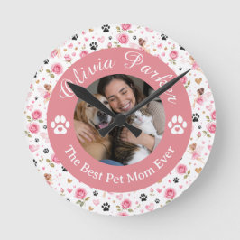 Reloj Redondo Mediano Amante de Mascotas con Foto y Nombre Personalizado