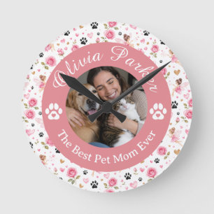 Reloj Redondo Mediano Amante de Mascotas con Foto y Nombre Personalizado