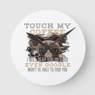 Reloj Redondo Mediano Amante del café divertido - Humor de gato