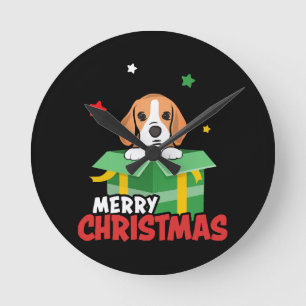 Reloj Redondo Mediano Amantes de Beagle Santa Perro Navidad Xmas 