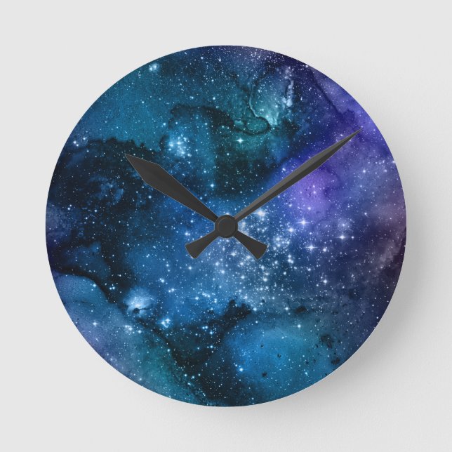 Reloj Redondo Mediano Amantes de Galaxy Starry Space Blue Sky White Spar (Anverso)