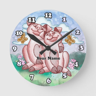 Reloj Redondo Mediano Amantes de los cerdos  