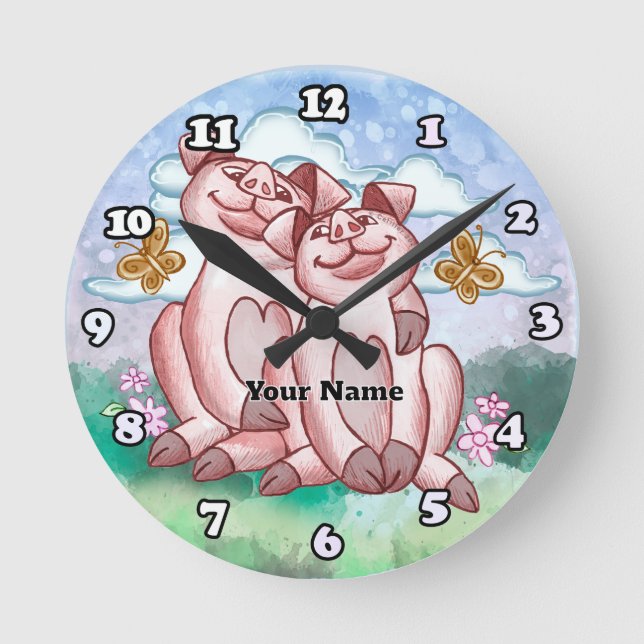 Reloj Redondo Mediano Amantes de los cerdos   (Anverso)