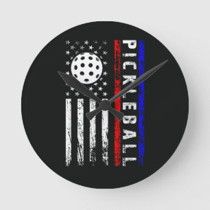 Reloj Redondo Mediano Amantes de Pickleball Bandera Americana 4 de Julio
