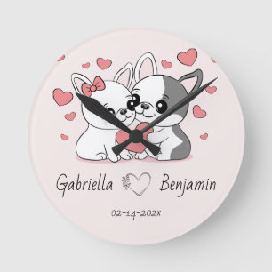 Reloj Redondo Mediano Amantes del Personalizado Bulldog al Día de San Va