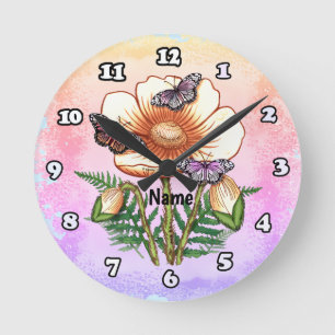 Reloj Redondo Mediano Amapola Amarilla Mariposa