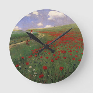 Reloj Redondo Mediano Amapolas en el campo SZINYEI MERSE, flor del rojo