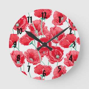 Reloj Redondo Mediano Amapolas rojas útiles esenciales para el dormitori