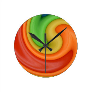 Reloj Redondo Mediano Amarillo anaranjado y verde rojos enrrollados