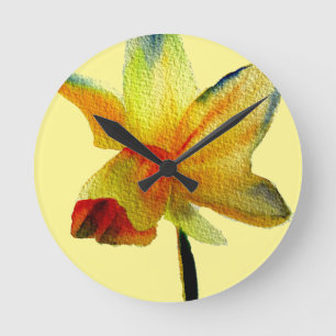 Reloj Redondo Mediano Amarillo Daffodil acuarela arte Primavera Flor