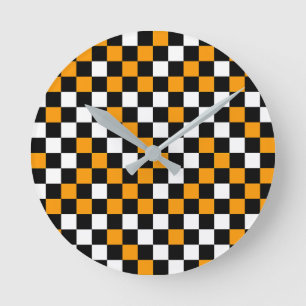 Reloj Redondo Mediano Amarillo Negro y Blanco Cuadros