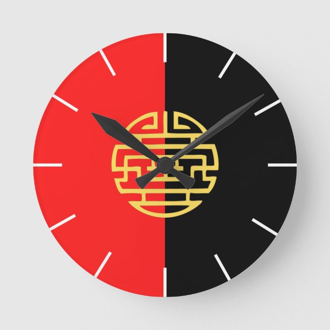 Reloj Redondo Mediano amarillo rojo negro tradicional de japón asiático (Anverso)