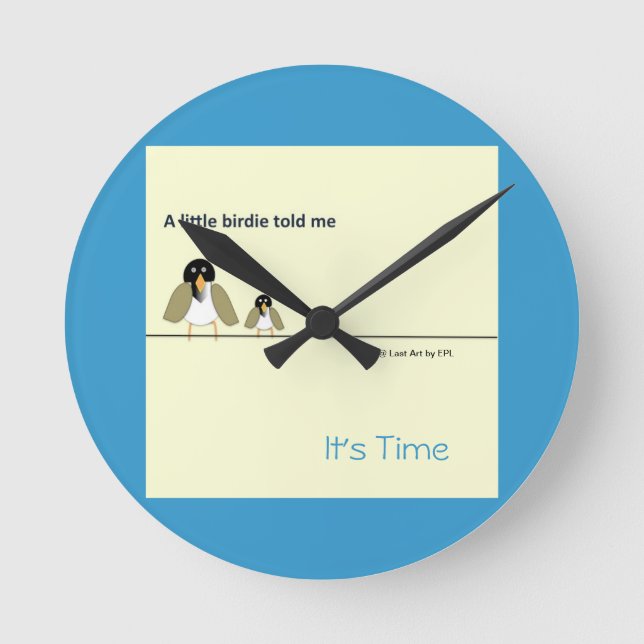 Reloj Redondo Mediano Amarillo y azul brillante: un pequeño birdie conta (Anverso)