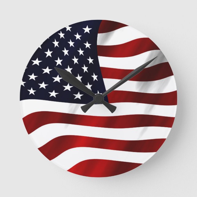 Reloj Redondo Mediano American Flag Patriotic Independence Day (Anverso)