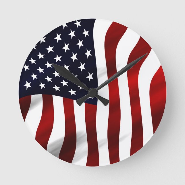 Reloj Redondo Mediano American Flag Patriotic Independence Day (Anverso)