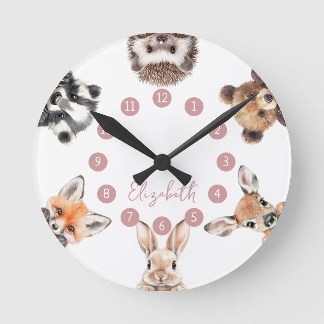 Reloj Redondo Mediano Amigos del bosque lindos animales del bosque nurse (Anverso)