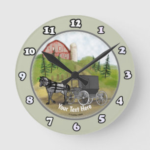 Reloj Redondo Mediano Amish Buggy Return Clock